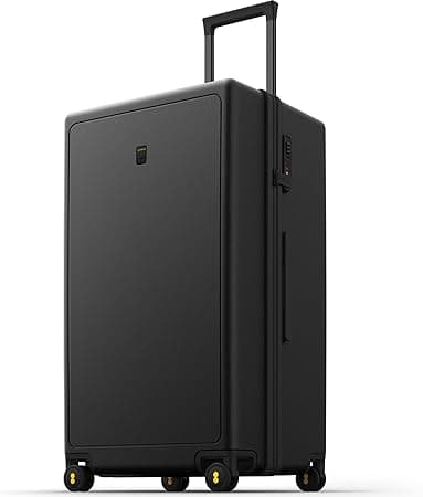 LEVEL8 Trunk Luggage, Large Suitcase 28 Inch Luggage with Spinner Wheels, Luminous Textured 28 Inch Checked Large Luggage, Lightweight Hard Case with Tsa Lock, 28 Inch, Black